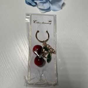 Chloe Accessory Gold‎ Tone Red Cherry Keychain Bag Charm New In package
